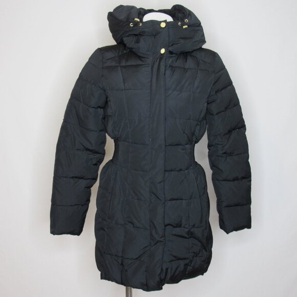 Cole Haan Black Signature Hooded Taffeta Down Puffer Coat Women's S Small - Picture 8 of 12